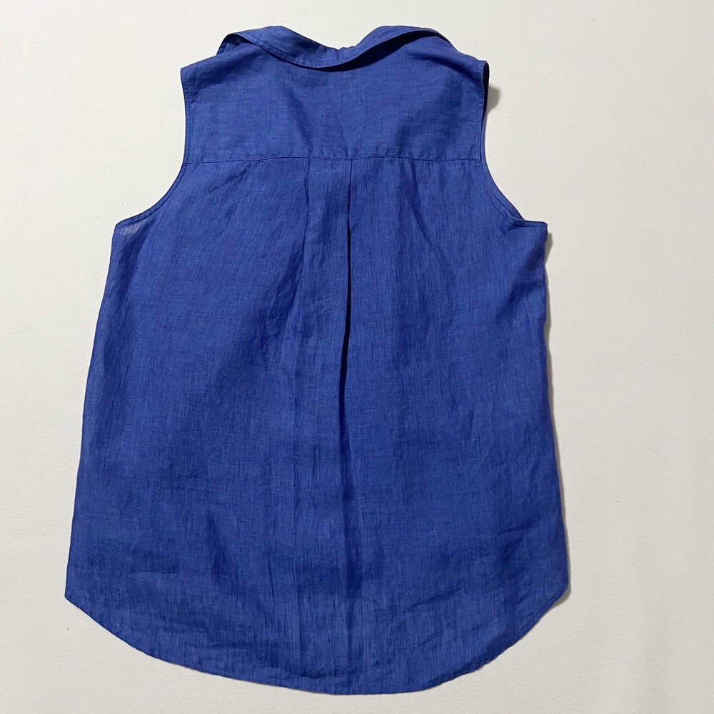 Frank & Eileen Fiona Royal Blue 100% Linen Sleeveless Button Up Shirt Large - Picture 10 of 13